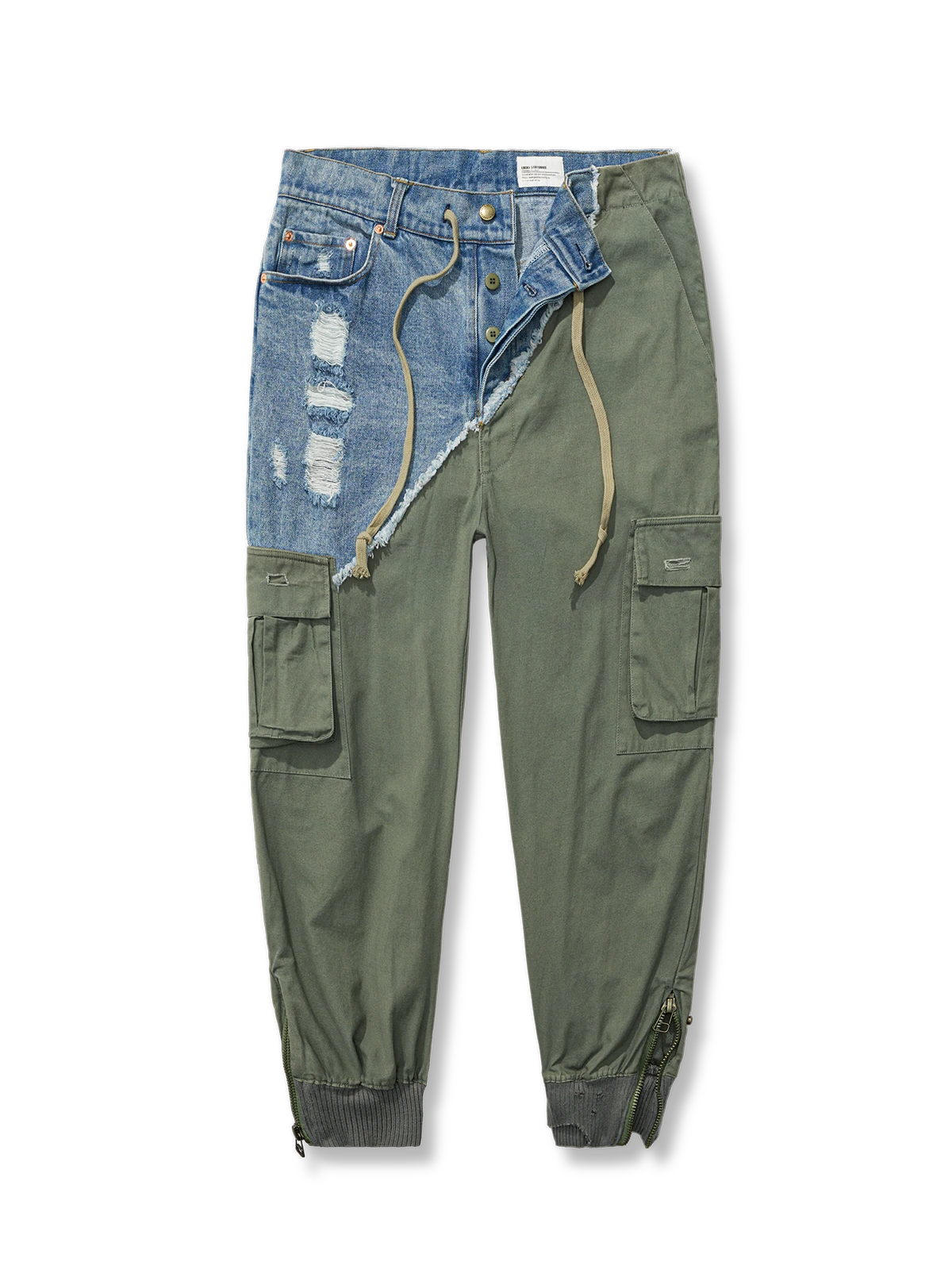 デニムダメージコンビカーゴパンツ