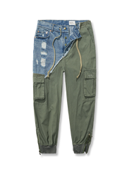 デニムダメージコンビカーゴパンツ