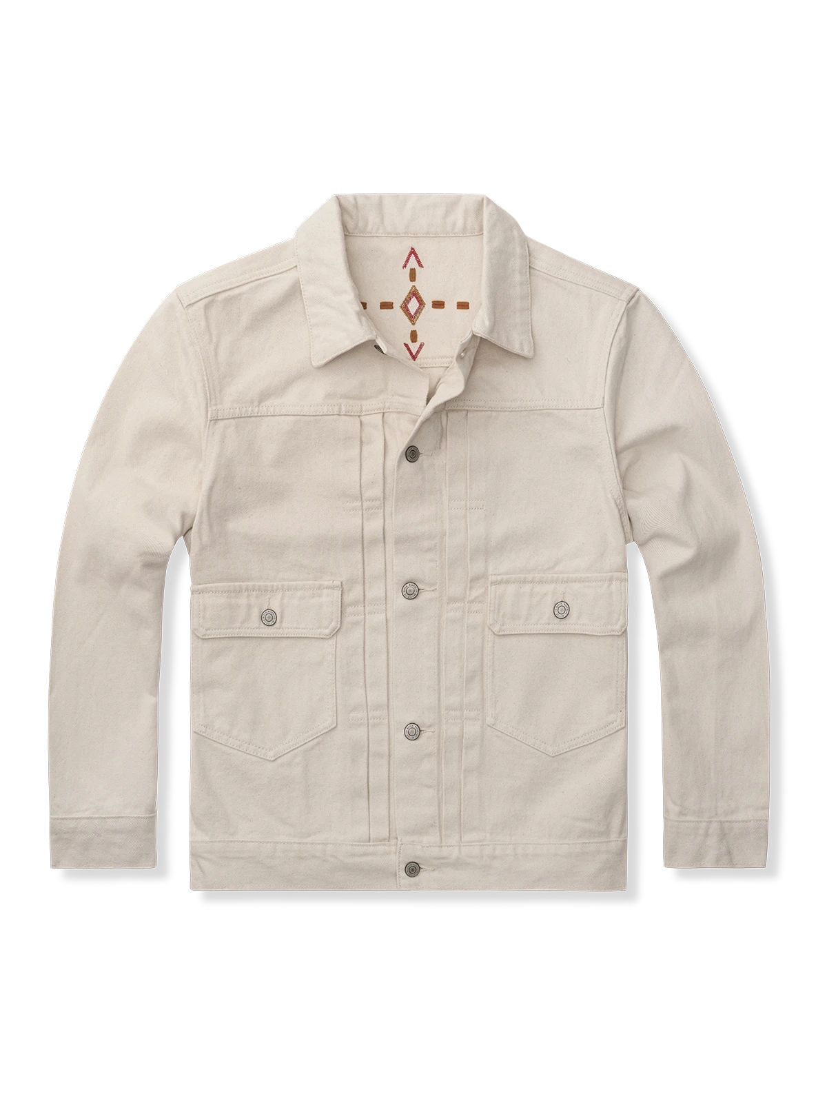 二重プリーツ 白いデニムジャケット