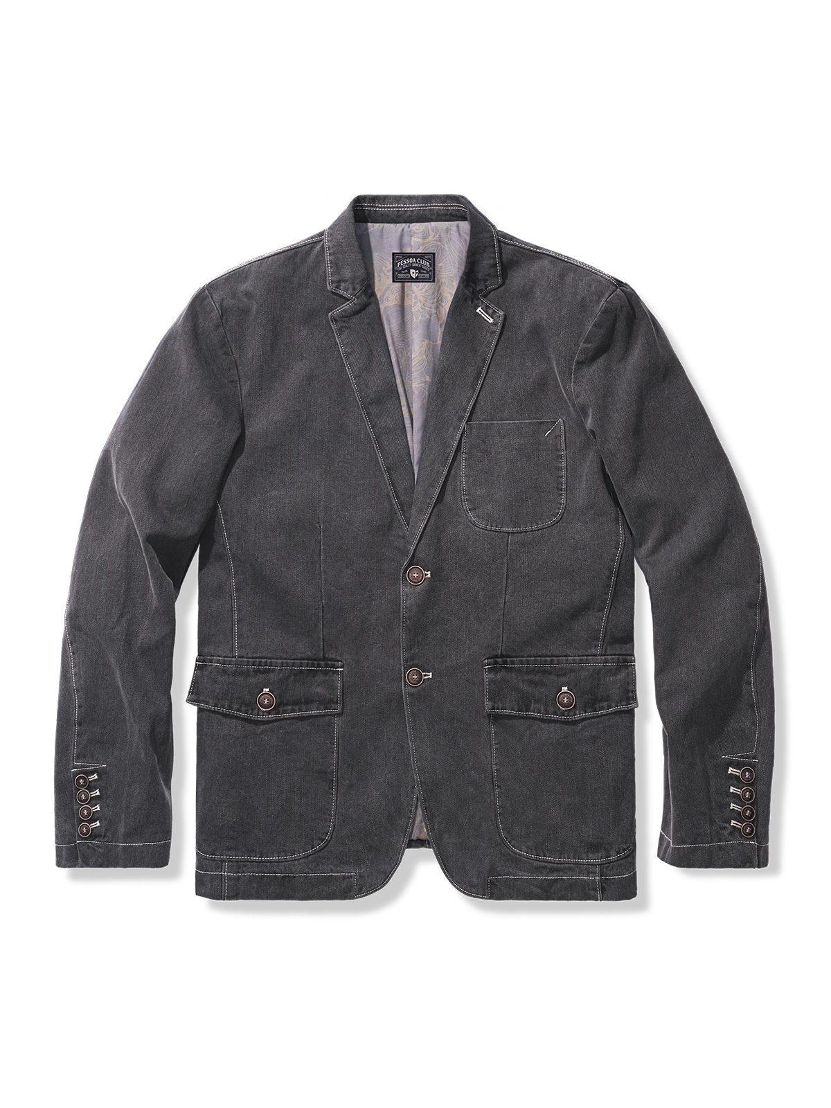 裏花葉柄 デニムブレザージャケット