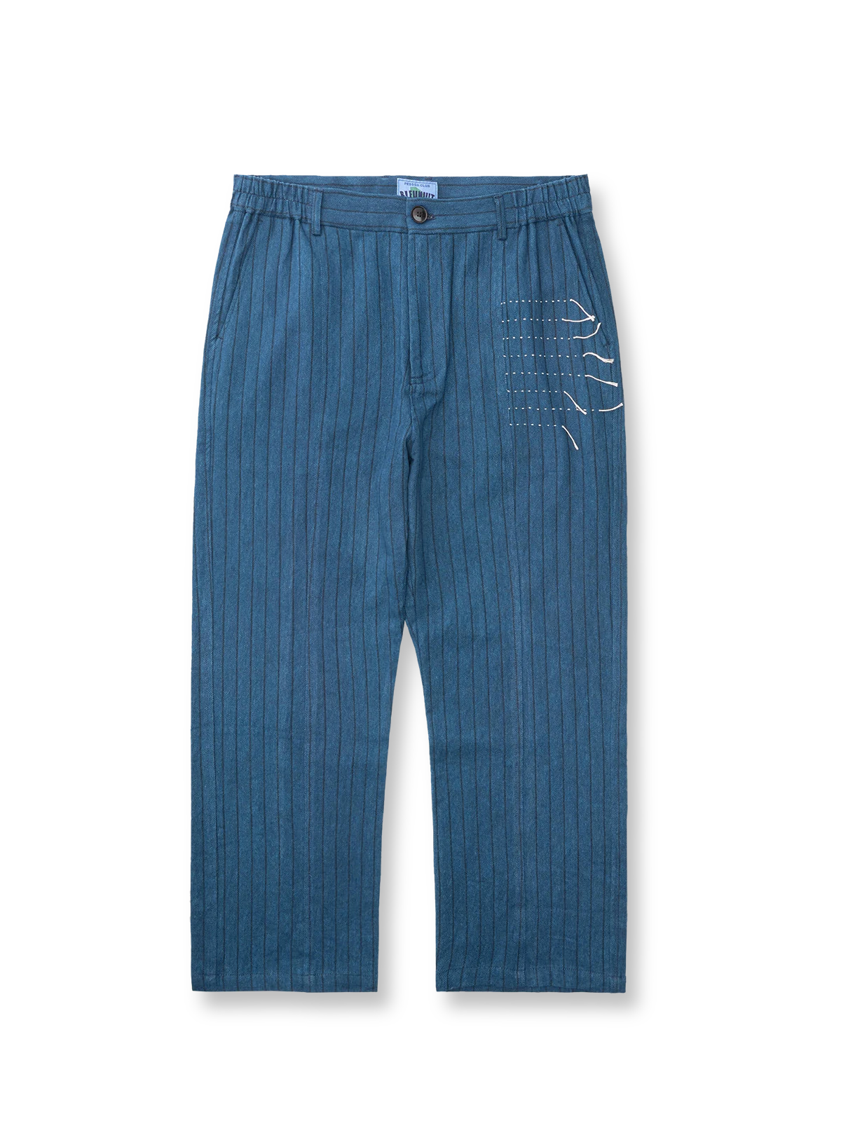 【予約】本格藍染め 刺し子綿麻ストライプ 9分スラックスパンツ