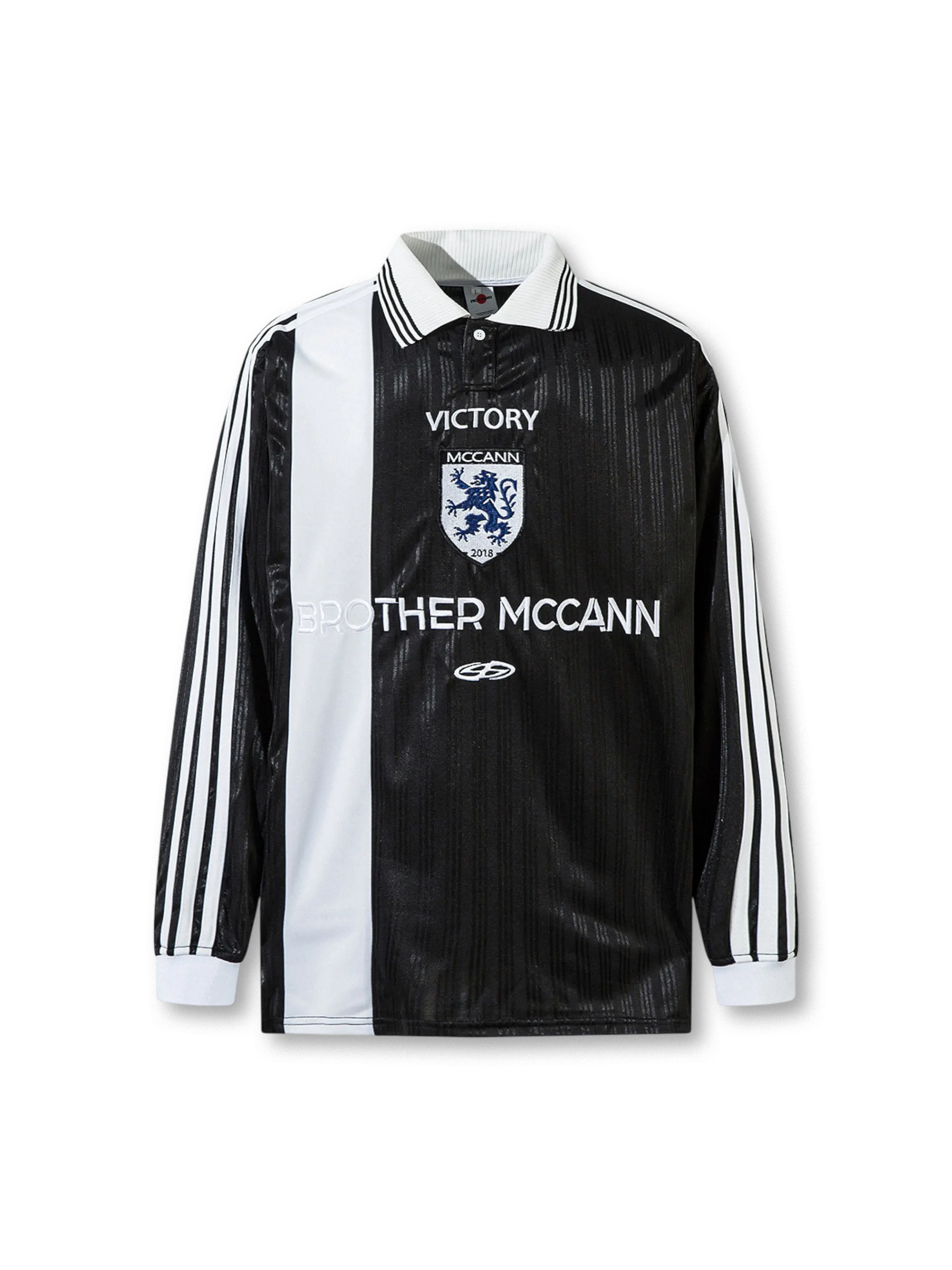 光沢ストライプ長袖フットボールポロ正面
