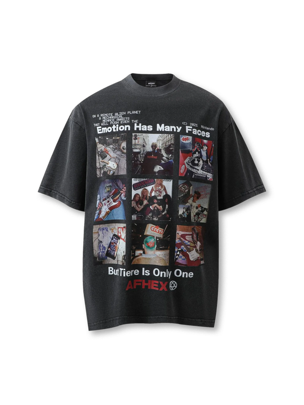 エモーショングリッドウォッシュドTシャツ