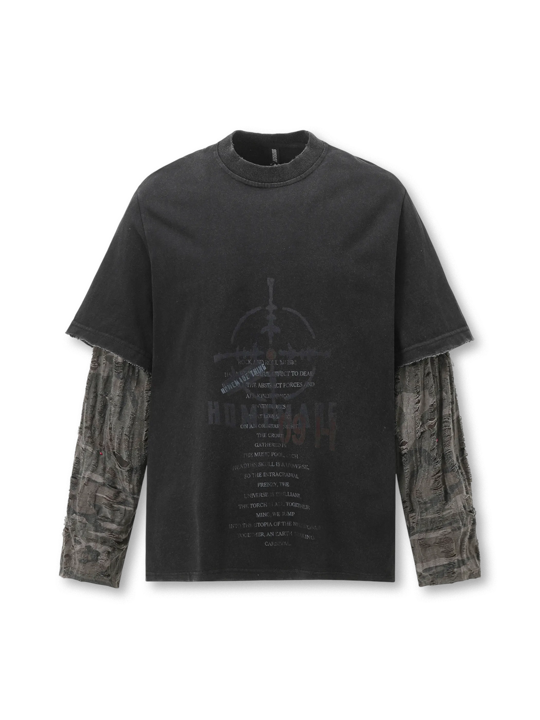 ウォッシュドレイヤードダメージロングTシャツ正面全体
