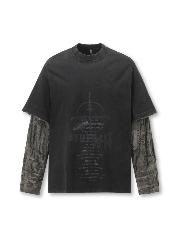 ウォッシュドレイヤードダメージロングTシャツ正面全体
