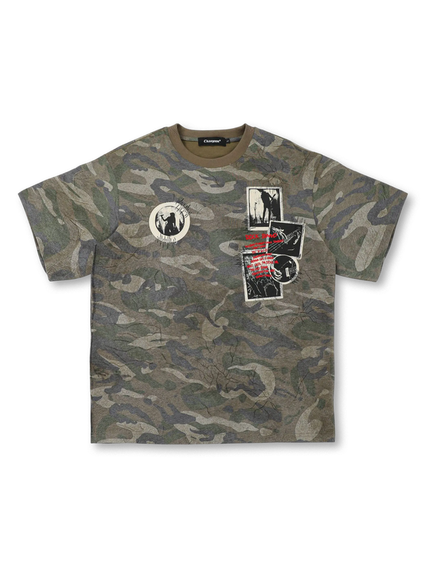 フロント全体のヴィンテージカモフォトプリントTシャツ