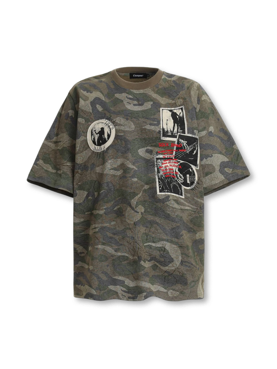 フロント全体のヴィンテージカモフォトプリントTシャツ