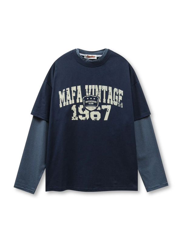 フェイクレイヤード長袖Tシャツ正面全体
