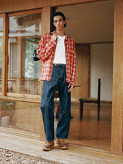 ダメージ加工ジッパーチェックシャツ