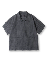 グリッドテック ワークシャツ 半袖全体（パープルグリッド柄）