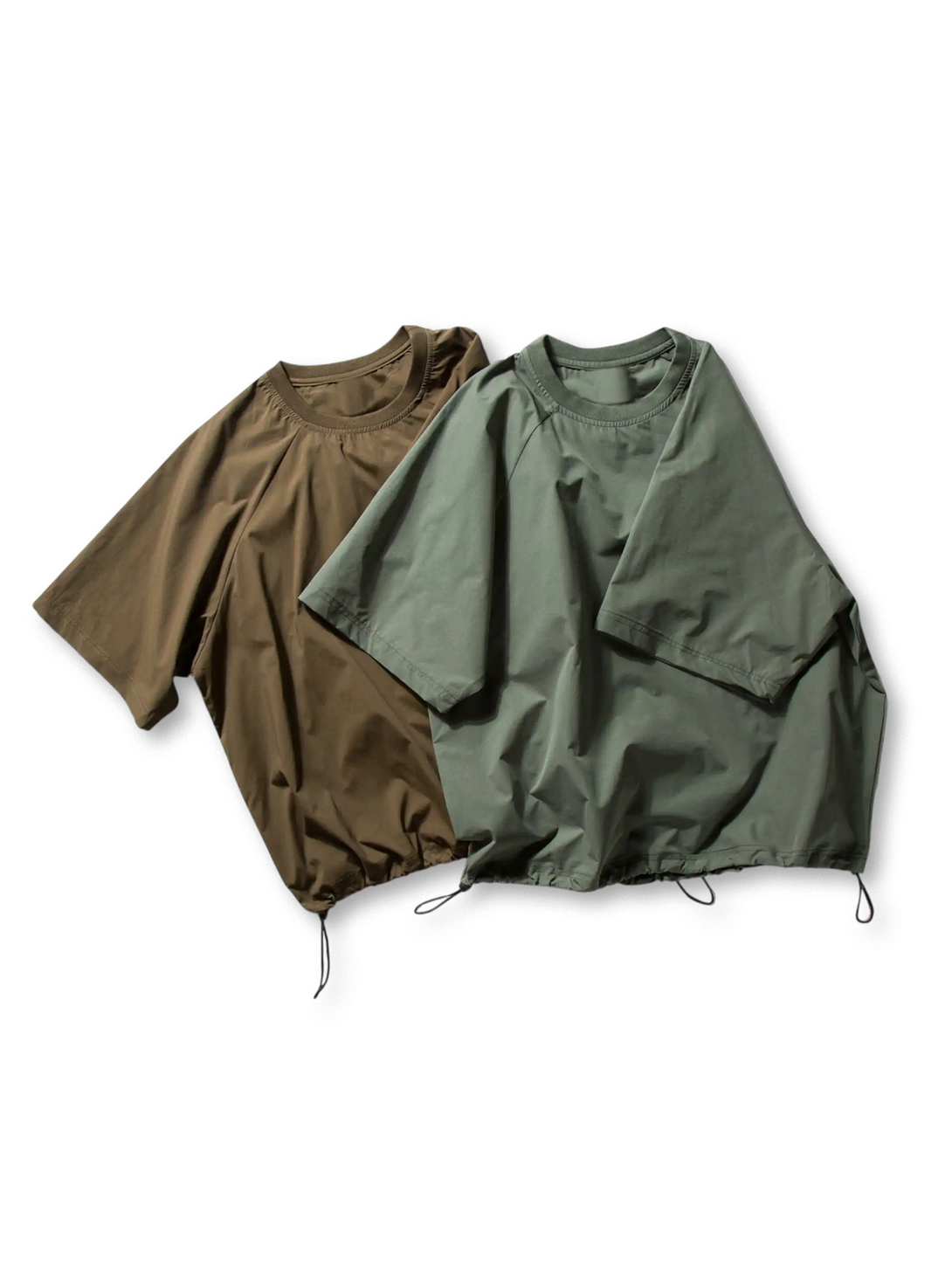 オリーブグリーンのドローストリングTシャツ２色展開