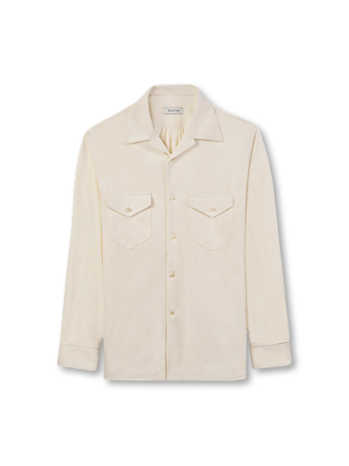 333g平編みコットンとヴィンテージミリタリーデザインが特徴のキューバンカラー長袖シャツ