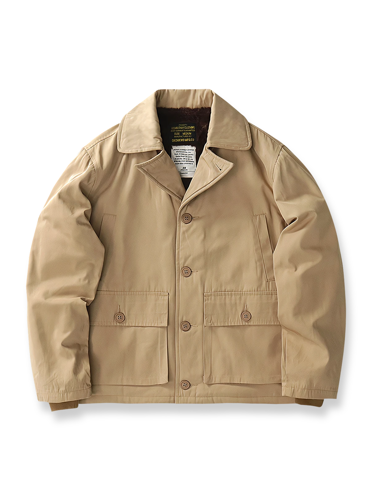 光沢ポリエステルと海島綿フリース裏地のAL-1フライトジャケット。