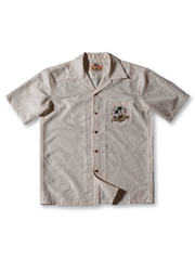 ホワイト アロハシャツ 古巴襟 メンズ ヴィンテージ風 リヨセル混紡 熱帯植物ジャカード