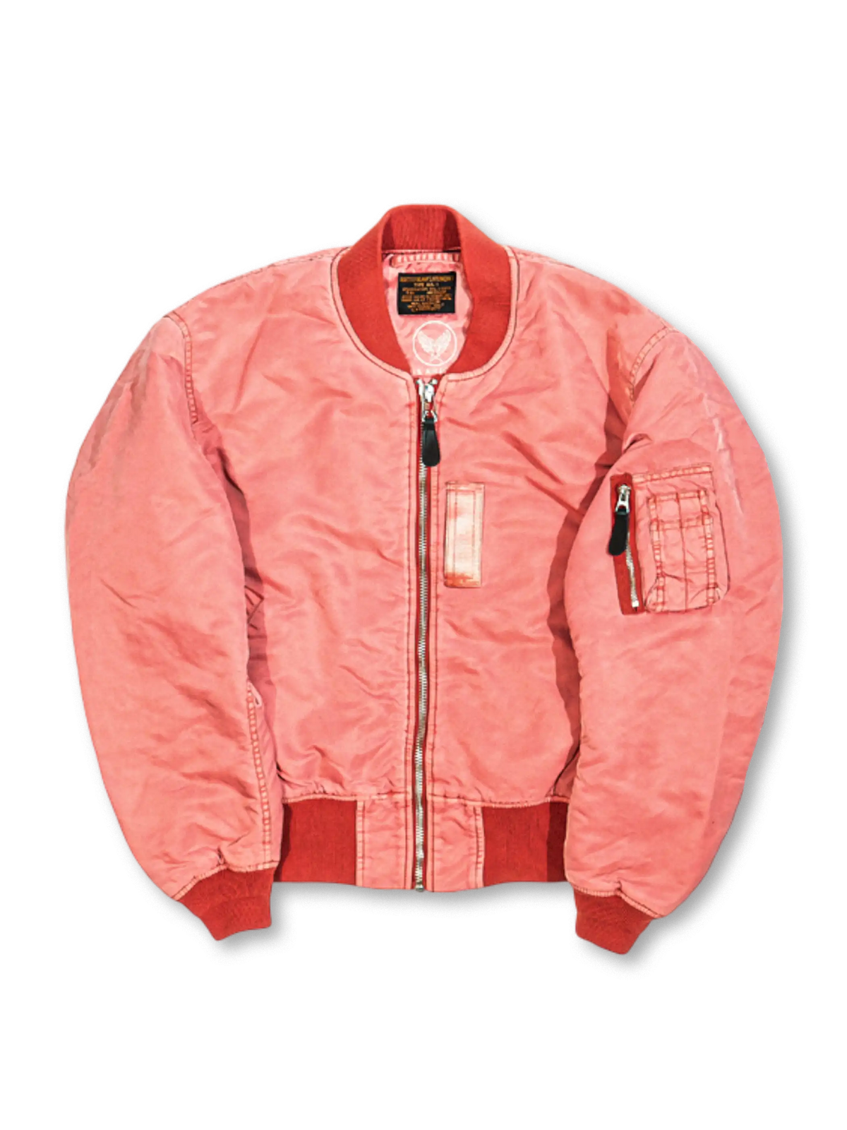 アメリカンヴィンテージ カラーブロック フライトジャケット オレンジ レッド MA-1 短丈 メンズ ストリート アウター