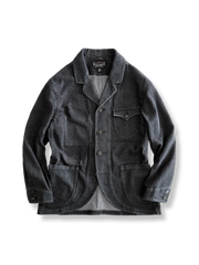 コットン製のアメカジレトロワークブレザー、大型ポケットとナッツボタン付き。