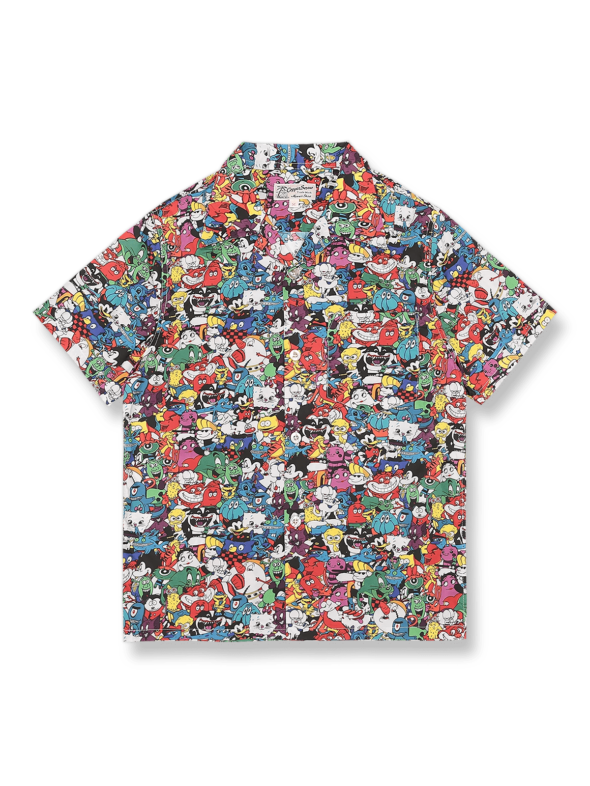 アメリカンコミック柄のキューバ襟ハワイアン半袖シャツ