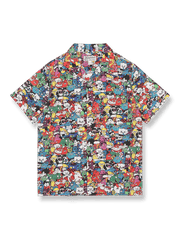 アメリカンコミック柄のキューバ襟ハワイアン半袖シャツ