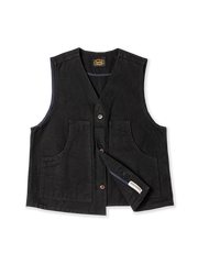 耐久性の高いワークファブリックを使用し、ツインレイヤーバックデザインと大容量ポケットを備えたラギッドなアメリカンヴィンテージハンティングベスト。