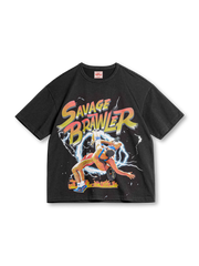 メキシコレスリングモチーフの大胆プリントが特徴のコットン100%ヴィンテージ風Tシャツ。快適な着心地。