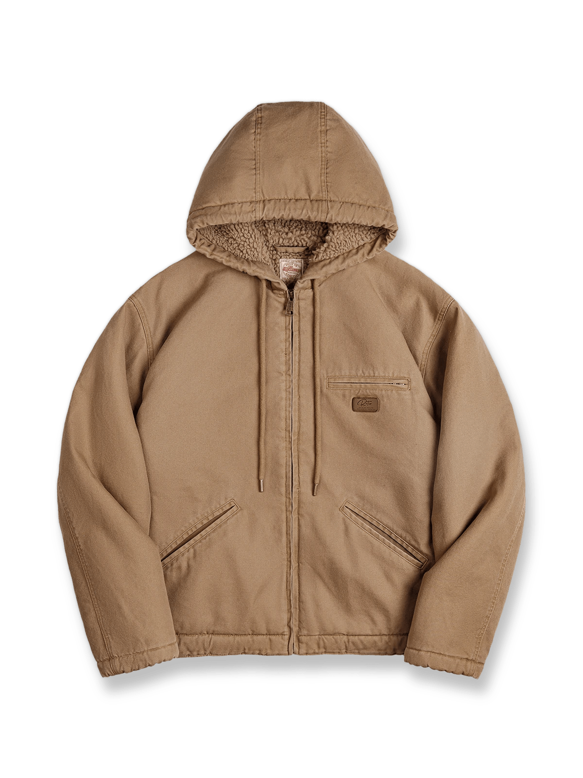 ヴィンテージキャンバスとボア裏地が特徴のJ141フード付きジャケット。