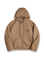 ヴィンテージキャンバスとボア裏地が特徴のJ141フード付きジャケット。