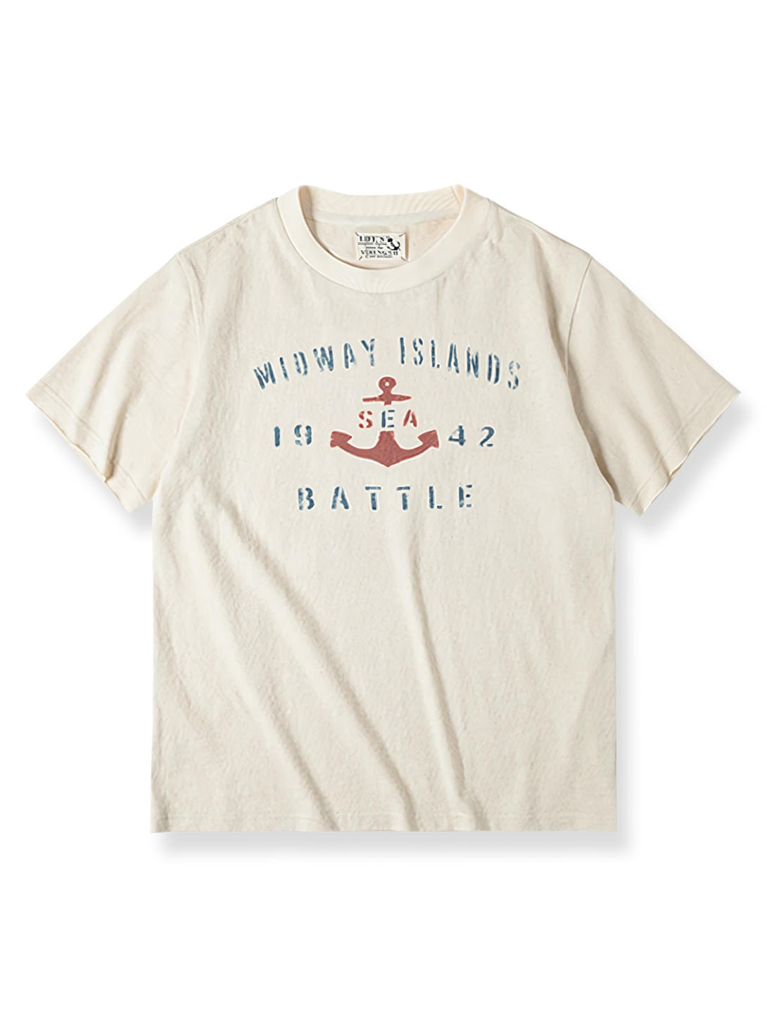 アンカー柄をプリントした綿の殻ブレンド生地の半袖Tシャツ