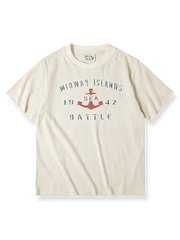 アンカー柄をプリントした綿の殻ブレンド生地の半袖Tシャツ