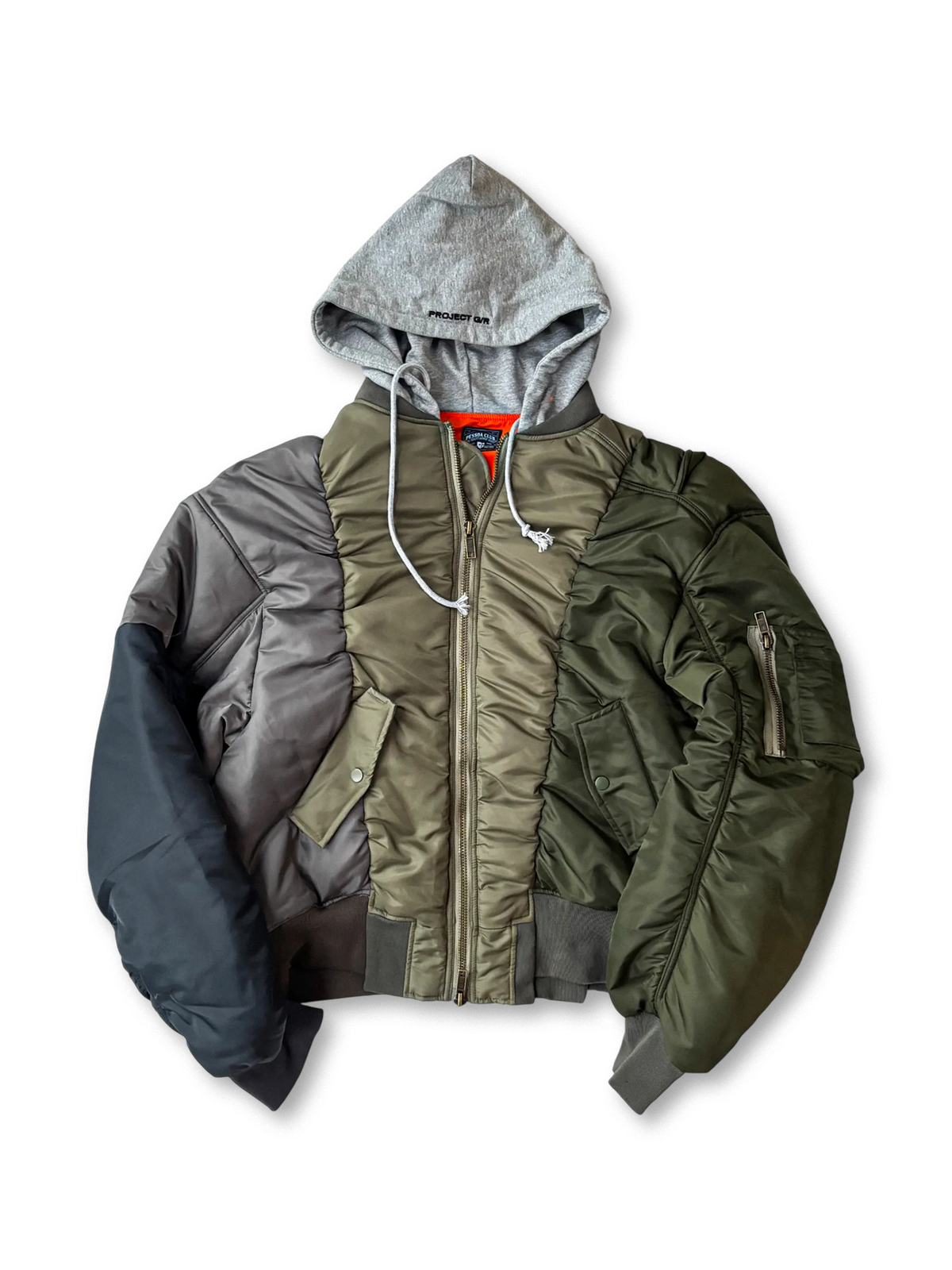 アシンメトリー パッチワーク フード付き フライトジャケット