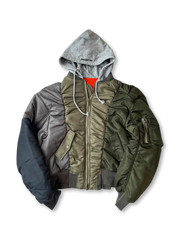 アシンメトリー パッチワーク フード付き フライトジャケット