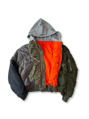 アシンメトリー パッチワーク フード付き フライトジャケット