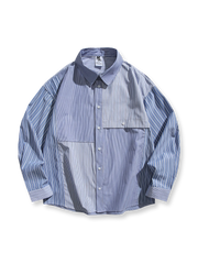 アシンメトリーな切り替えが特徴のストライプ柄長袖シャツ