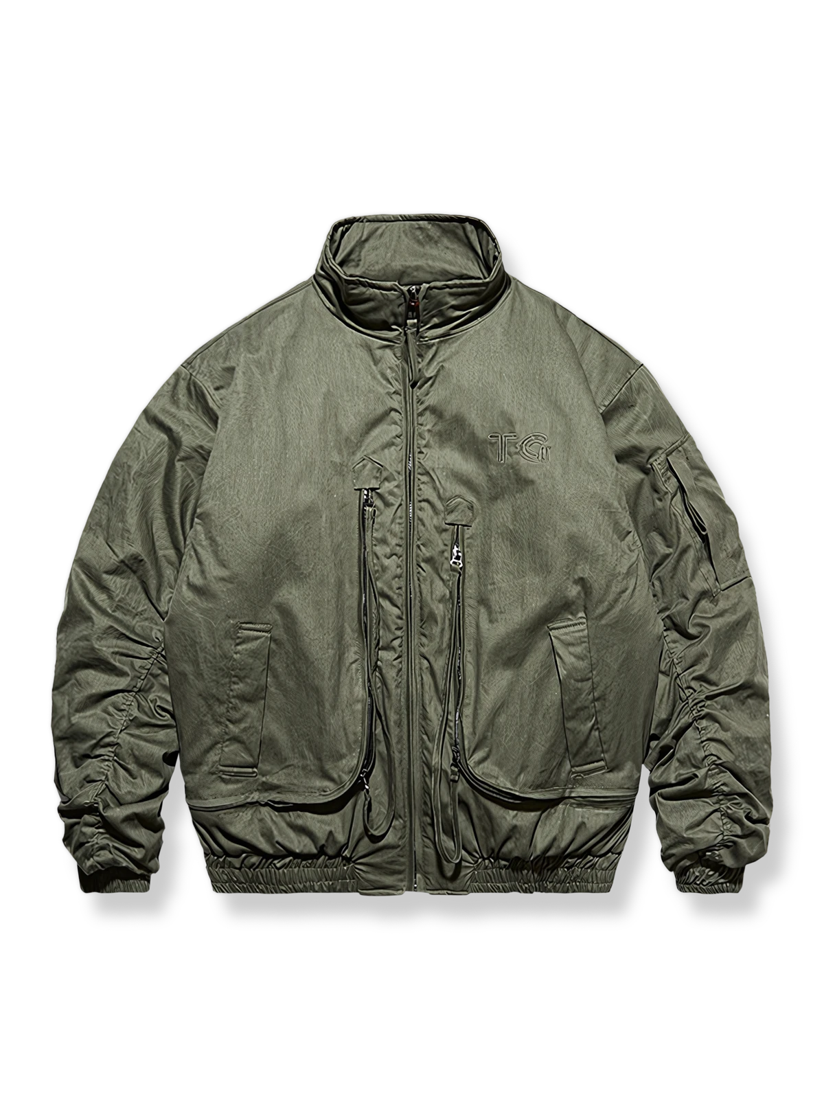 非対称ジッパーポケット付き中綿フライトジャケット