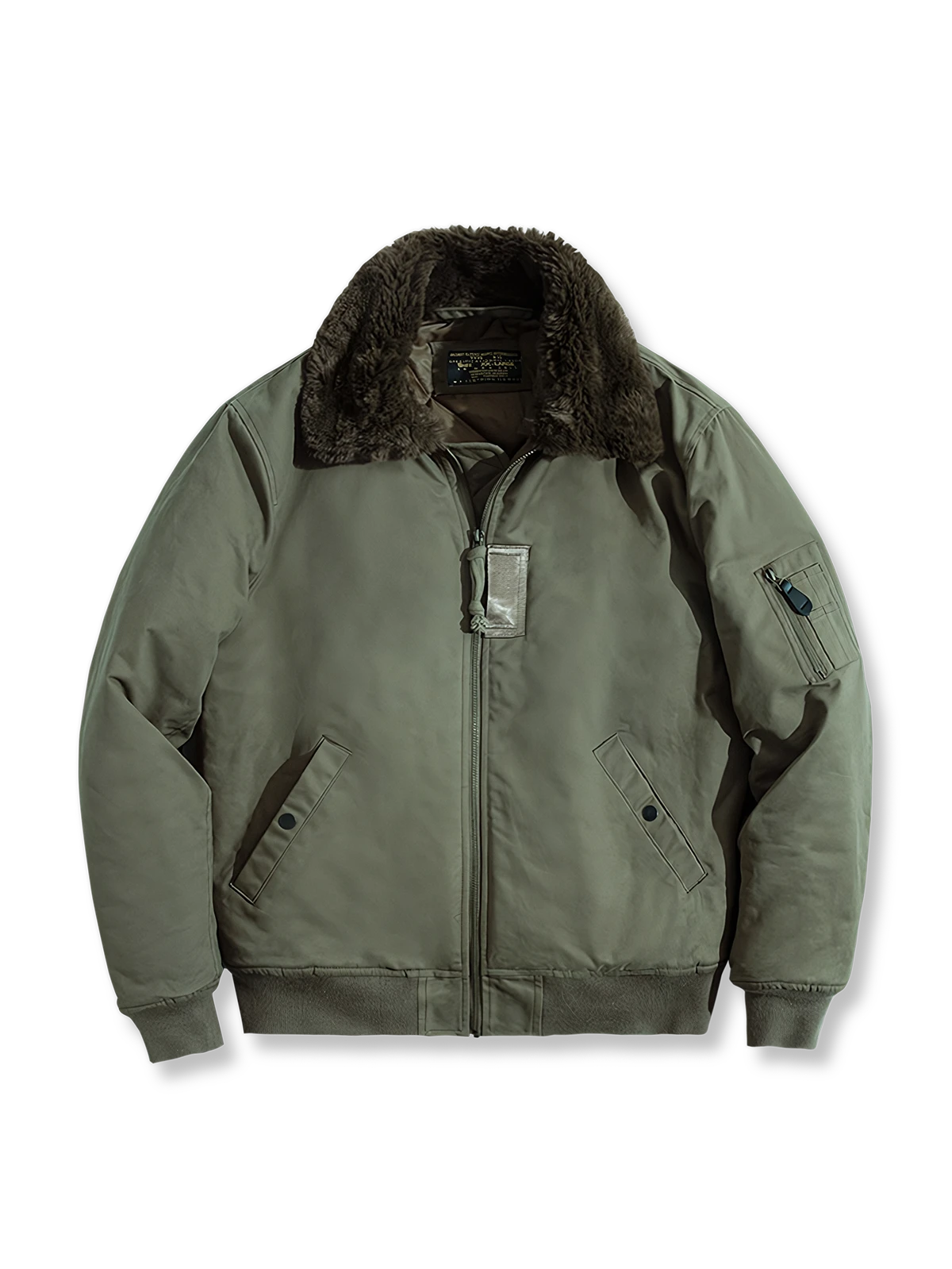 フリース襟とアームポケットが特徴のB-15ボンバージャケットの全体とディテール