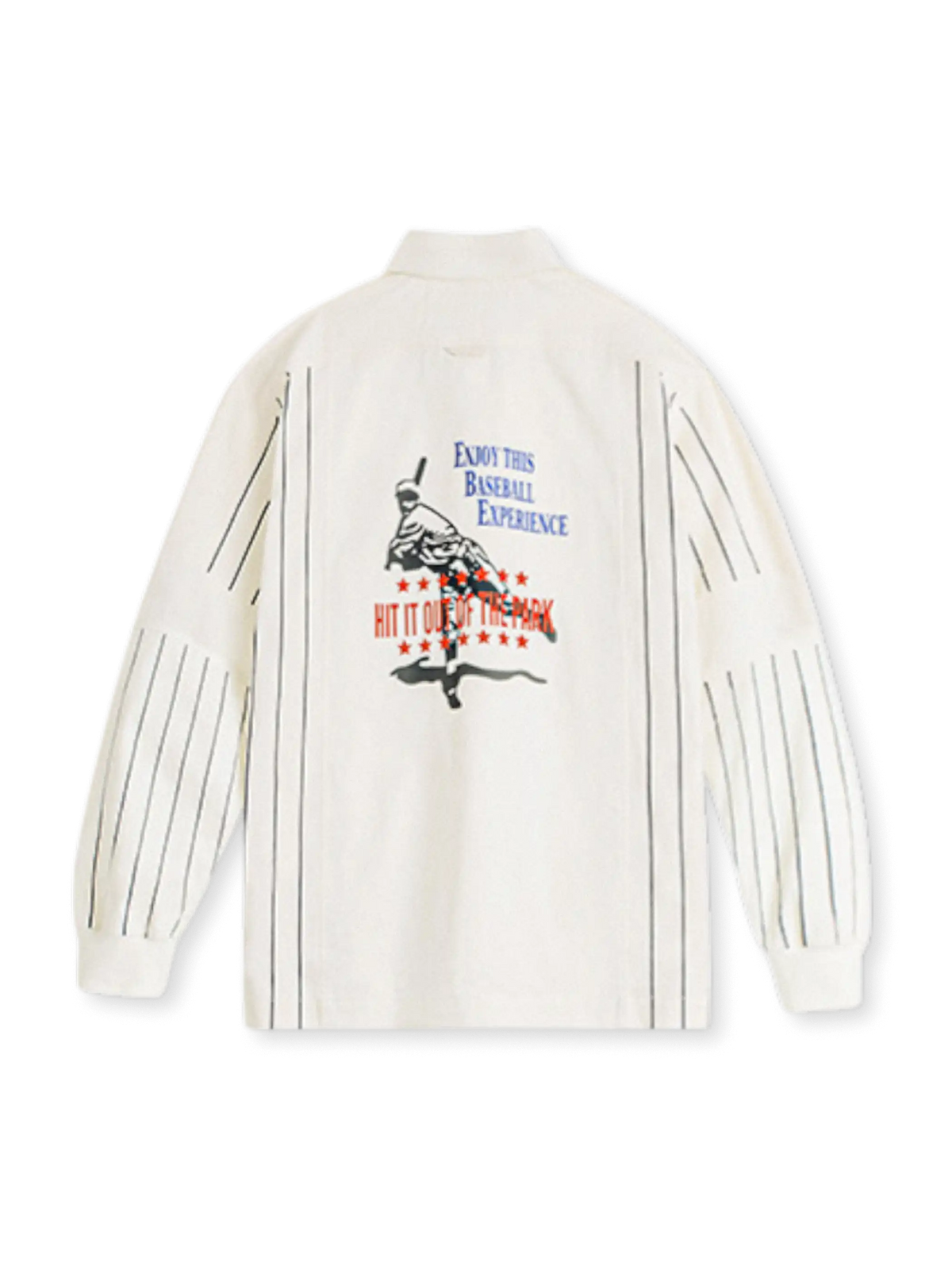 背面に野球選手の刺繍プリントが入ったポロ型プルオーバー メンズ長袖スウェット