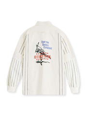 背面に野球選手の刺繍プリントが入ったポロ型プルオーバー メンズ長袖スウェット