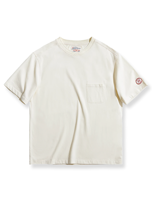 ベースボールカラーとポケット付きのリラックスフィット半袖スポーツTシャツ