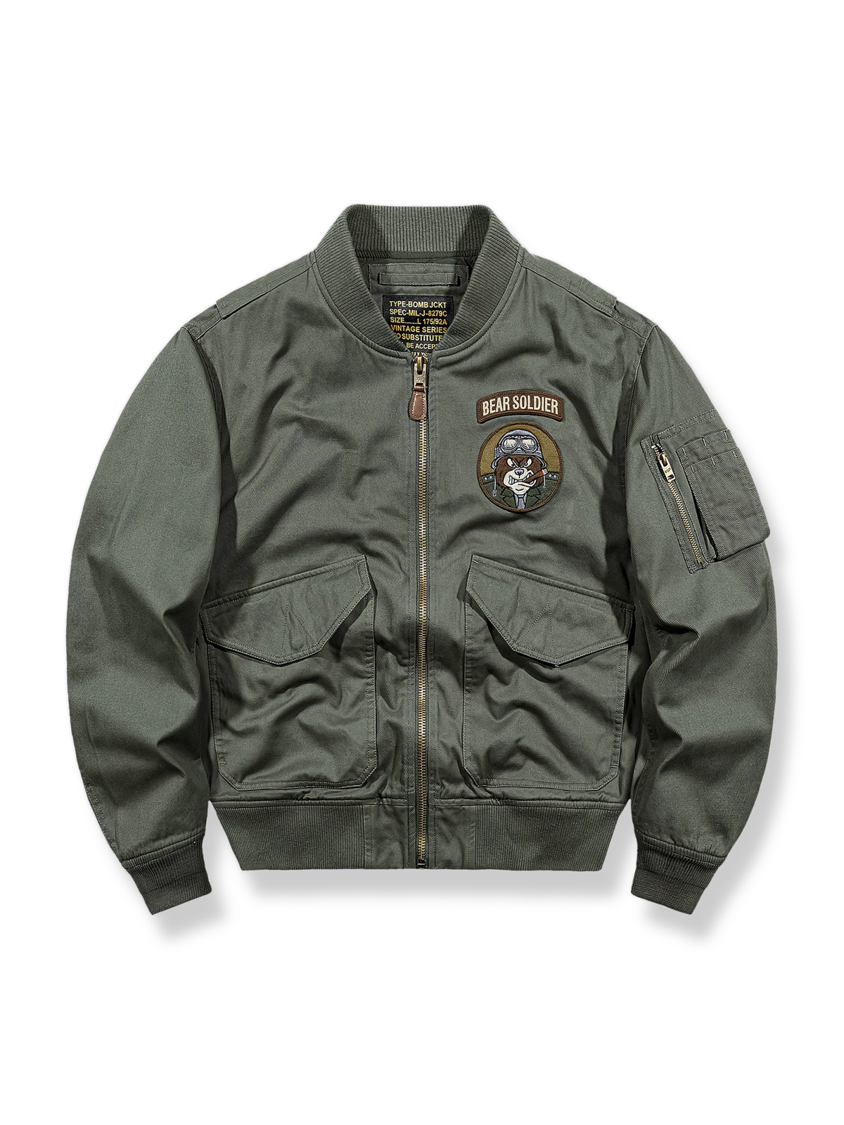 ベアソルジャー刺繍入りMA-1改良コットンフライトジャケット