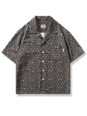 「本草図譜」植物柄が広がるルーズフィットポリエステル製キューバカラー半袖シャツ