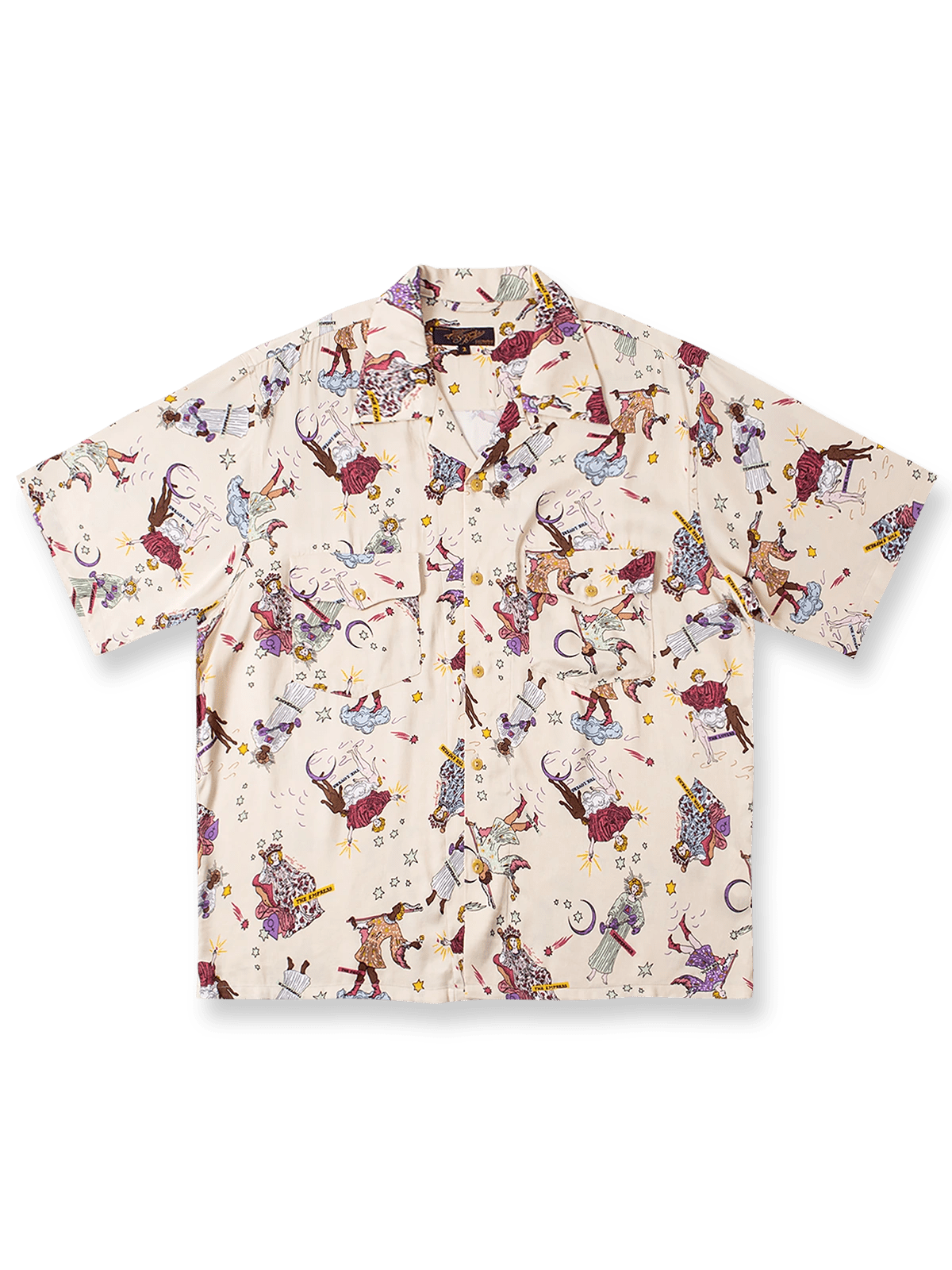 聖書の物語をモチーフにした鷲・スカル・バラ柄のレーヨンハワイアンシャツ