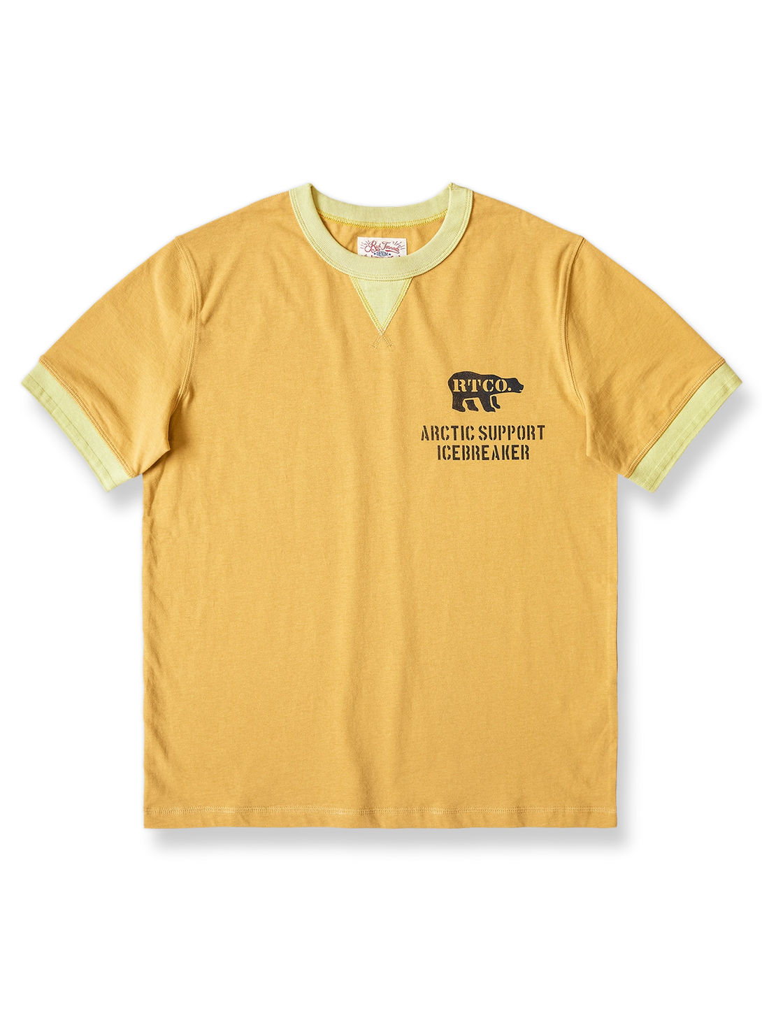 バイカラー袖口とヴィンテージ風ホッキョクグマプリントのコットンTシャツ。