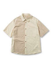 ミリタリーテイストとバイカラーが特徴のリラックスフィット半袖シャツ