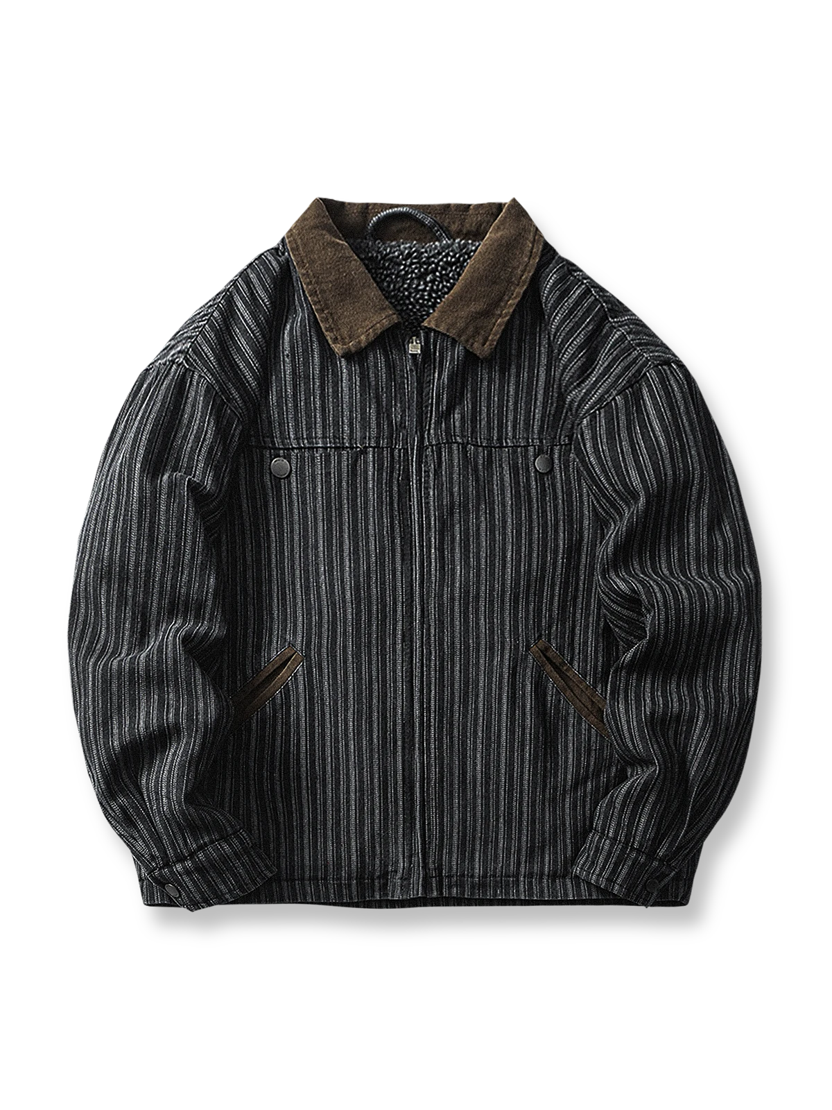 ストライプデニムとコーデュロイ襟のバイカラーデトロイトジャケット