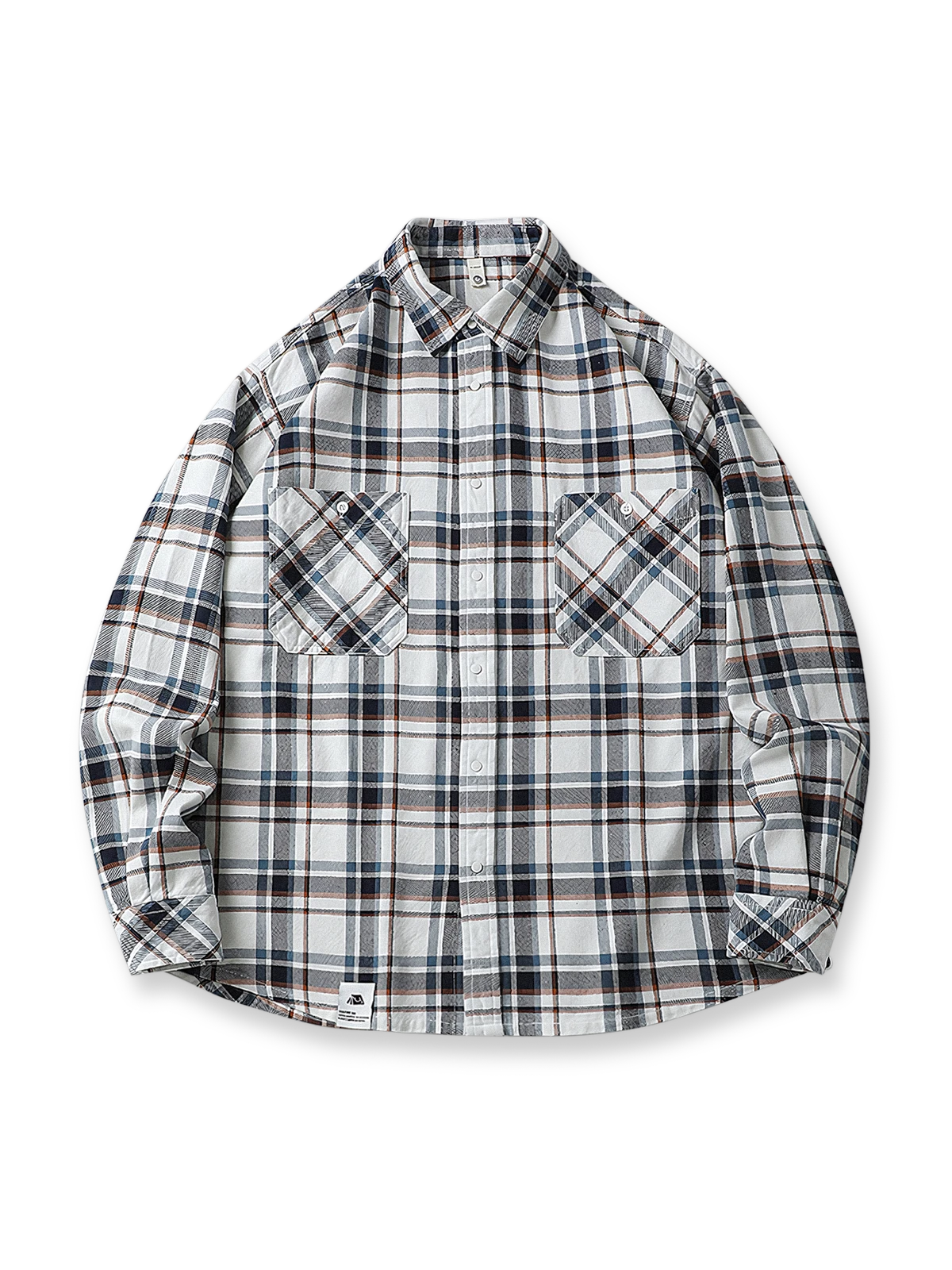 ビンテージ感のあるビッグチェック柄のルーズフィットコットンシャツ