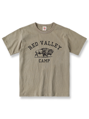 バイソンの図柄と「RED VALLEY CAMP」ロゴが施されたヴィンテージ風ヘビーウェイトコットンTシャツ