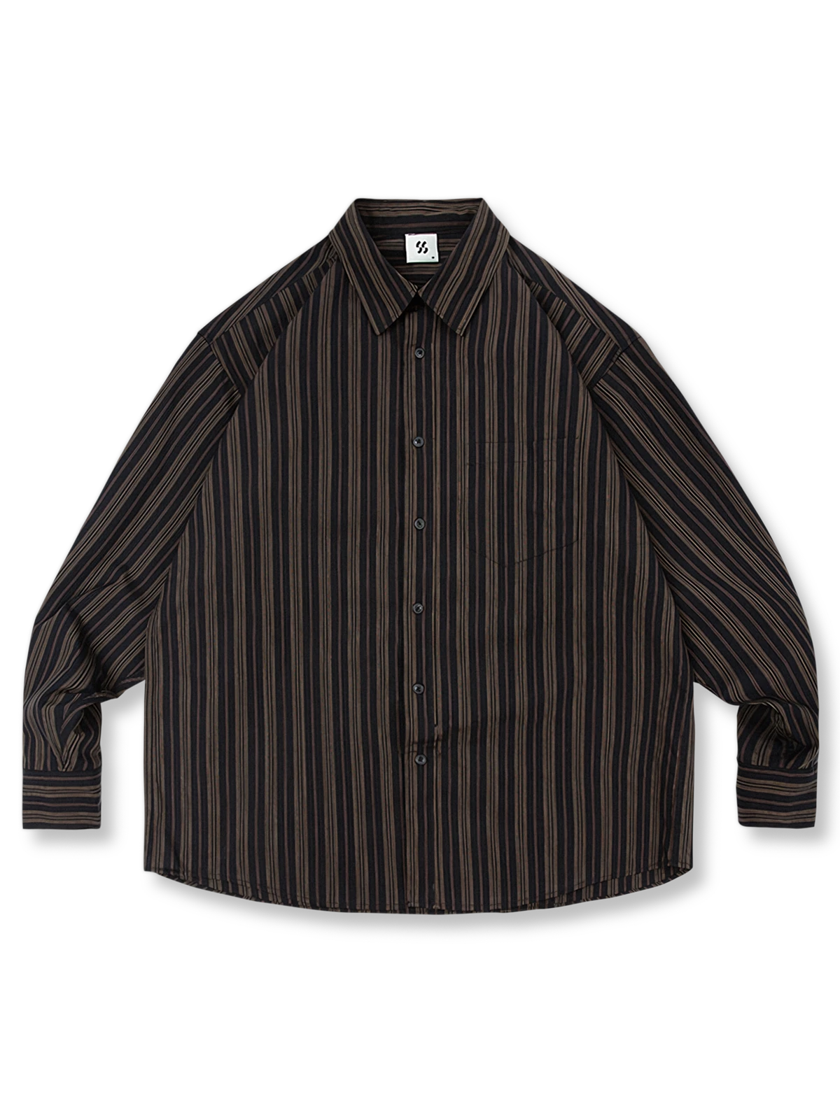 ブラック×ブラウンのストライプ柄長袖シャツの製品イメージ