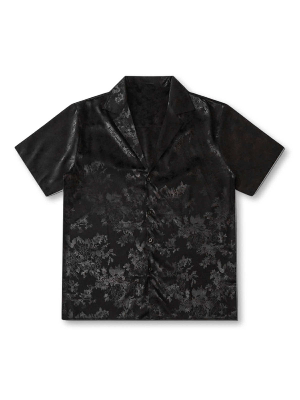 トーンオントーンの花柄プリントが上品なモノトーンオープンカラーシャツ