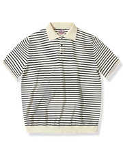 ディープブルーとホワイトの太ストライプが映えるポロシャツ。