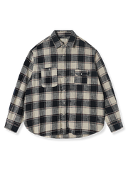 ブルー×ベージュ 天竺綿 チェック柄 シャツ