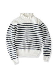 青と白のストライプ柄ウールタートルネックセーター